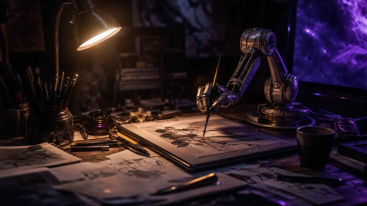 Outils mêlés : encre, tablette et bras robotisé