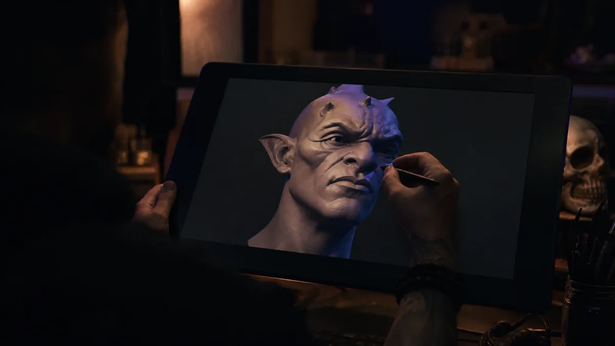 L'artiste sculpte le personnage sur tablette