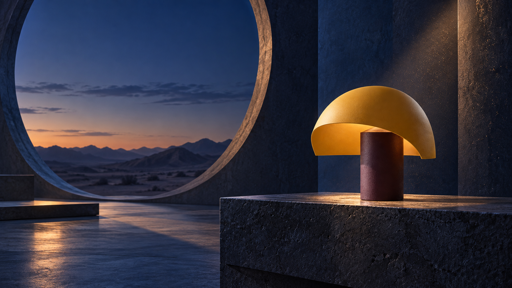 Lampe dans un décor architectural bleu nuit